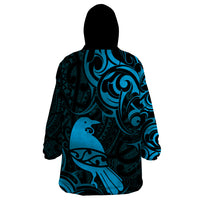 New Zealand Tui Bird Wearable Blanket Hoodie Aotearoa Maori Pattern - Blue