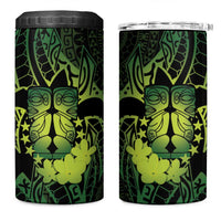 Kia Orana Kuki Airani 4 in 1 Can Cooler Tumbler Cook Islands Tangaroa God Tatau Green