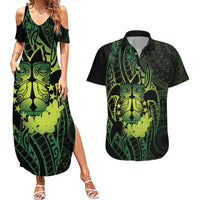 Kia Orana Kuki Airani Couples Matching Summer Maxi Dress and Hawaiian Shirt Cook Islands Tangaroa God Tatau Green