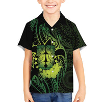 Kia Orana Kuki Airani Family Matching Short Sleeve Bodycon Dress and Hawaiian Shirt Cook Islands Tangaroa God Tatau Green