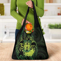 Kia Orana Kuki Airani Grocery Bag Cook Islands Tangaroa God Tatau Green