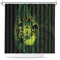 Kia Orana Kuki Airani Shower Curtain Cook Islands Tangaroa God Tatau Green