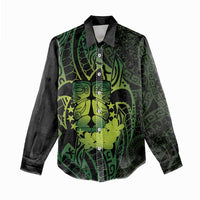 Kia Orana Kuki Airani Women Casual Shirt Cook Islands Tangaroa God Tatau Green