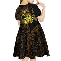 Kia Orana Kuki Airani Kid Short Sleeve Dress Cook Islands Tangaroa God Tatau Gold