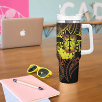 Kia Orana Kuki Airani Tumbler With Handle Cook Islands Tangaroa God Tatau Gold