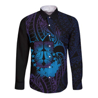 Kia Orana Kuki Airani Long Sleeve Button Shirt Cook Islands Tangaroa God Tatau Purple