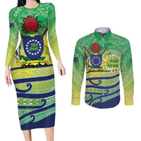 Te Maeva Nui Cook Islands Couples Matching Long Sleeve Bodycon Dress and Long Sleeve Button Shirt 60th Independence Anniversary Proud