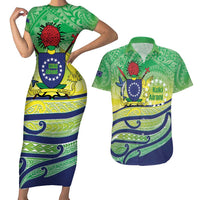 Te Maeva Nui Cook Islands Couples Matching Short Sleeve Bodycon Dress and Hawaiian Shirt 60th Independence Anniversary Proud