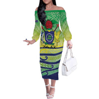 Te Maeva Nui Cook Islands Family Matching Off The Shoulder Long Sleeve Dress and Hawaiian Shirt 60th Independence Anniversary Proud