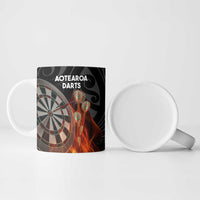 Personalised Aotearoa Darts Ceramic Mug Maori Koru Flaming Dartboard - Polynesian Pride