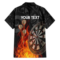 Personalised Aotearoa Darts Family Matching Off The Shoulder Long Sleeve Dress and Hawaiian Shirt Maori Koru Flaming Dartboard