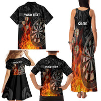 Personalised Aotearoa Darts Family Matching Tank Maxi Dress and Hawaiian Shirt Maori Koru Flaming Dartboard