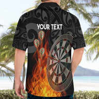 Personalised Aotearoa Darts Hawaiian Shirt Maori Koru Flaming Dartboard