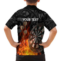 Personalised Aotearoa Darts Kid Hawaiian Shirt Maori Koru Flaming Dartboard