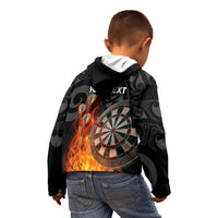 Personalised Aotearoa Darts Kid Hoodie Maori Koru Flaming Dartboard