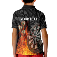Personalised Aotearoa Darts Kid Polo Shirt Maori Koru Flaming Dartboard
