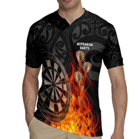 Personalised Aotearoa Darts Rugby Jersey Maori Koru Flaming Dartboard