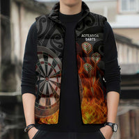 Personalised Aotearoa Darts Sleeveless Puffer Jacket Maori Koru Flaming Dartboard - Polynesian Pride