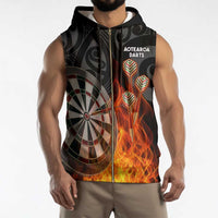 Personalised Aotearoa Darts Sleeveless Zip Hoodie Maori Koru Flaming Dartboard LT14 - Polynesian Pride