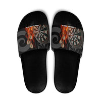 Personalised Aotearoa Darts Slide Sandals Maori Koru Flaming Dartboard - Polynesian Pride