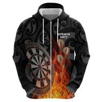 Personalised Aotearoa Darts Zip Hoodie Maori Koru Flaming Dartboard