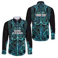 Maori Language Week Personalised Family Matching Mermaid Dress and Hawaiian Shirt Kia Mau Ki To Ukaipo Paua Shell Color LT14 Dad's Shirt - Long Sleeve Turquoise - Polynesian Pride
