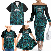 Maori Language Week Personalised Family Matching Off The Shoulder Long Sleeve Dress and Hawaiian Shirt Kia Mau Ki To Ukaipo Paua Shell Color LT14 - Polynesian Pride