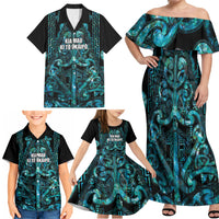 Maori Language Week Personalised Family Matching Off Shoulder Maxi Dress and Hawaiian Shirt Kia Mau Ki To Ukaipo Paua Shell Color LT14 - Polynesian Pride