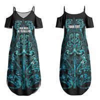 Maori Language Week Personalised Family Matching Summer Maxi Dress and Hawaiian Shirt Kia Mau Ki To Ukaipo Paua Shell Color LT14 Mom's Dress Turquoise - Polynesian Pride