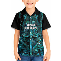 Maori Language Week Personalised Kid Hawaiian Shirt Kia Mau Ki To Ukaipo Paua Shell Color LT14 Kid Turquoise - Polynesian Pride