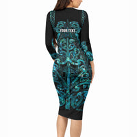 Maori Language Week Personalised Long Sleeve Bodycon Dress Kia Mau Ki To Ukaipo Paua Shell Color LT14 - Polynesian Pride