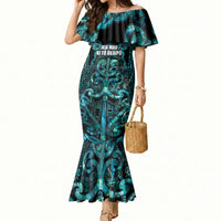 Maori Language Week Personalised Mermaid Dress Kia Mau Ki To Ukaipo Paua Shell Color LT14 Women Turquoise - Polynesian Pride