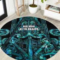 Maori Language Week Round Carpet Kia Mau Ki To Ukaipo Paua Shell Color LT14 Turquoise - Polynesian Pride