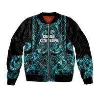 Maori Language Week Personalised Sleeve Zip Bomber Jacket Kia Mau Ki To Ukaipo Paua Shell Color LT14 Unisex Turquoise - Polynesian Pride