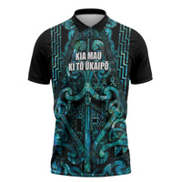 Maori Language Week Personalised Zipper Polo Shirt Kia Mau Ki To Ukaipo Paua Shell Color LT14 Turquoise - Polynesian Pride