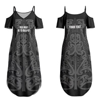 Maori Language Week Personalised Couples Matching Summer Maxi Dress and Hawaiian Shirt Kia Mau Ki To Ukaipo Grey Color LT14 - Polynesian Pride
