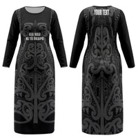 Maori Language Week Personalised Family Matching Long Sleeve Bodycon Dress and Hawaiian Shirt Kia Mau Ki To Ukaipo Grey Color LT14 Mom's Dress Grey - Polynesian Pride
