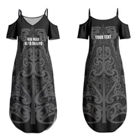 Maori Language Week Personalised Family Matching Summer Maxi Dress and Hawaiian Shirt Kia Mau Ki To Ukaipo Grey Color LT14 Mom's Dress Grey - Polynesian Pride