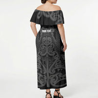 Maori Language Week Personalised Off Shoulder Maxi Dress Kia Mau Ki To Ukaipo Grey Color LT14 - Polynesian Pride