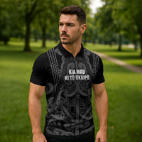 Maori Language Week Personalised Zipper Polo Shirt Kia Mau Ki To Ukaipo Grey Color