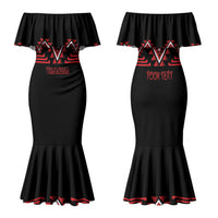 Aotearoa Atua Tumatauenga Personalised Couples Matching Mermaid Dress and Long Sleeve Button Shirt Maori God Of War Taniko Motifs LT14 - Polynesian Pride