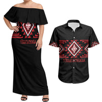 Aotearoa Atua Tumatauenga Personalised Couples Matching Off Shoulder Maxi Dress and Hawaiian Shirt Maori God Of War Taniko Motifs LT14 Red - Polynesian Pride