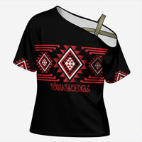 Aotearoa Atua Tumatauenga Personalised Cross Shoulder Shirt Maori God Of War Taniko Motifs LT14 Female Red - Polynesian Pride