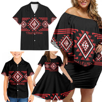 Aotearoa Atua Tumatauenga Personalised Family Matching Off Shoulder Short Dress and Hawaiian Shirt Maori God Of War Taniko Motifs LT14 - Polynesian Pride
