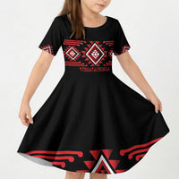 Aotearoa Atua Tumatauenga Personalised Kid Short Sleeve Dress Maori God Of War Taniko Motifs LT14 KID Red - Polynesian Pride