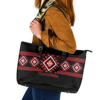 Aotearoa Atua Tumatauenga Leather Tote Bag Maori God Of War Taniko Motifs LT14 Red - Polynesian Pride