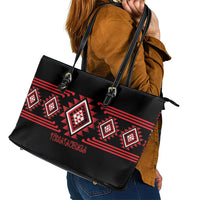 Aotearoa Atua Tumatauenga Leather Tote Bag Maori God Of War Taniko Motifs LT14 - Polynesian Pride