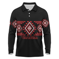 Aotearoa Atua Tumatauenga Personalised Long Sleeve Polo Shirt Maori God Of War Taniko Motifs LT14 Red - Polynesian Pride