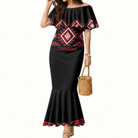 Aotearoa Atua Tumatauenga Personalised Mermaid Dress Maori God Of War Taniko Motifs LT14 Women Red - Polynesian Pride