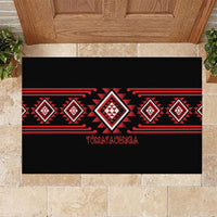 Aotearoa Atua Tumatauenga Rubber Doormat Maori God Of War Taniko Motifs LT14 Red - Polynesian Pride
